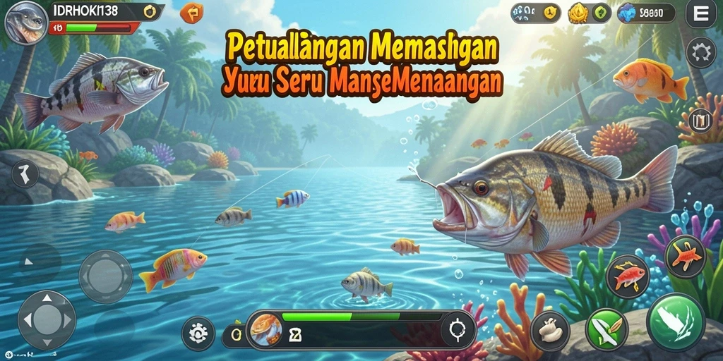 Screenshot menampilkan gameplay seru dalam memancing ikan.